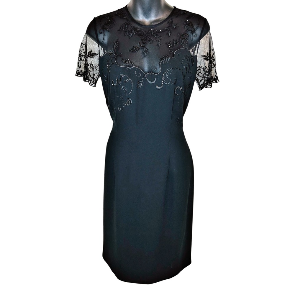 Maggy London Little‎ Black Dress Size 6 Cocktail Embroidered Beading Formal Goth